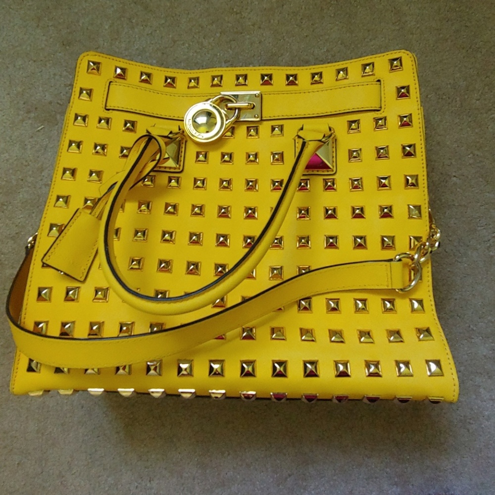 Michael Kors studded yellow Hamilton bag